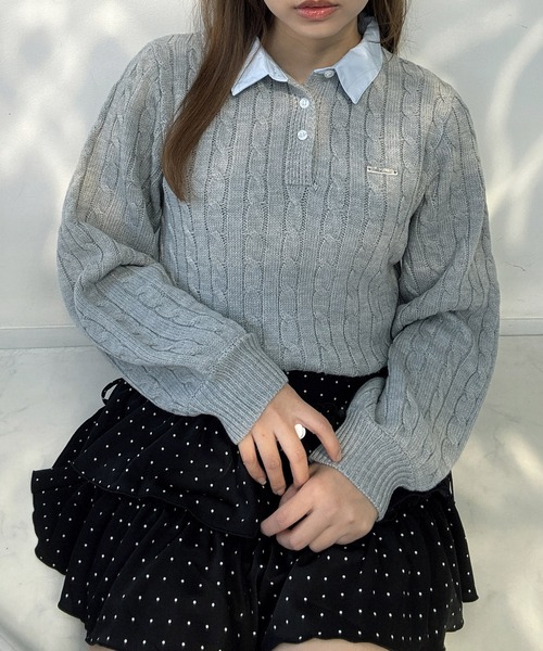 AS KNOW AS plus（アズノゥアズプラス）の「○ブランドロゴプレート付き ケーブルポロニットプルオーバー（ポロシャツ・レディース・ネイビー系/グレー系/ブラウン系・FREE）」の10枚目の写真