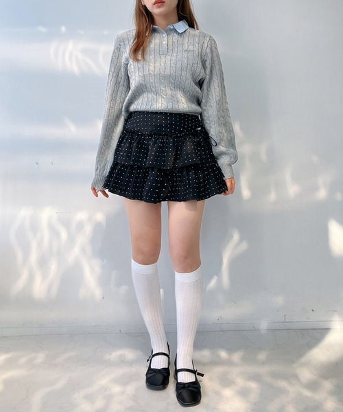 AS KNOW AS plus（アズノゥアズプラス）の「○ブランドロゴプレート付き ケーブルポロニットプルオーバー（ポロシャツ・レディース・ネイビー系/グレー系/ブラウン系・FREE）」の12枚目の写真