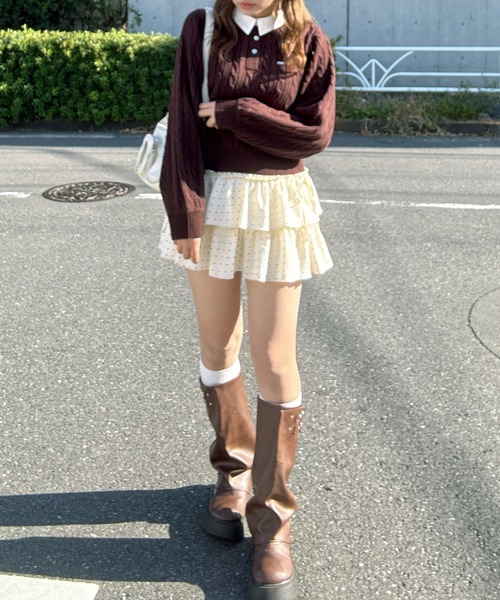 AS KNOW AS plus（アズノゥアズプラス）の「○ブランドロゴプレート付き ケーブルポロニットプルオーバー（ポロシャツ・レディース・ネイビー系/グレー系/ブラウン系・FREE）」の16枚目の写真