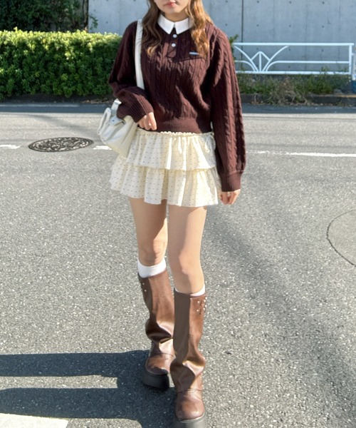 AS KNOW AS plus（アズノゥアズプラス）の「○ブランドロゴプレート付き ケーブルポロニットプルオーバー（ポロシャツ・レディース・ネイビー系/グレー系/ブラウン系・FREE）」の17枚目の写真