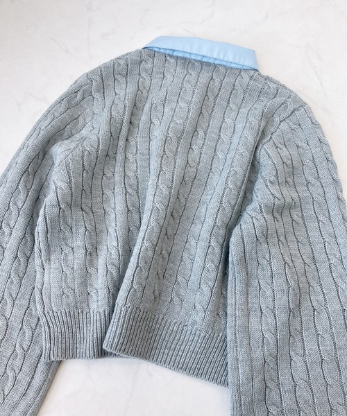 AS KNOW AS plus（アズノゥアズプラス）の「○ブランドロゴプレート付き ケーブルポロニットプルオーバー（ポロシャツ・レディース・ネイビー系/グレー系/ブラウン系・FREE）」の6枚目の写真