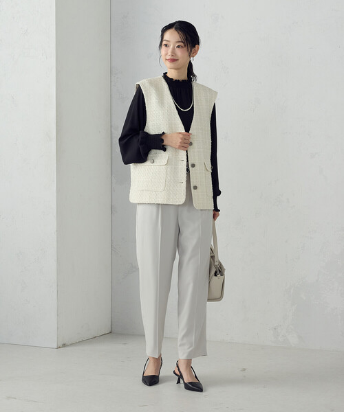 COMME CA ISM（コムサイズム）の「【宮城舞さん着用】ファンシーツイード ジレ（ベスト・レディース・ネイビー/アイボリー・FREE）」の9枚目の写真