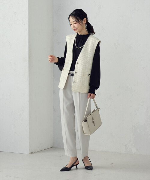 COMME CA ISM（コムサイズム）の「【宮城舞さん着用】ファンシーツイード ジレ（ベスト・レディース・ネイビー/アイボリー・FREE）」の10枚目の写真