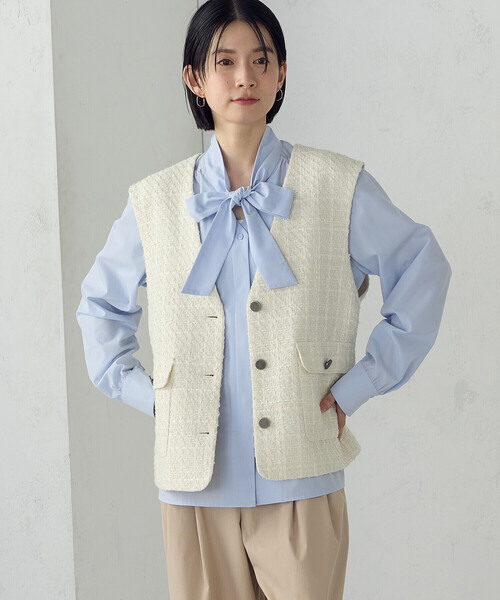 COMME CA ISM（コムサイズム）の「【宮城舞さん着用】ファンシーツイード ジレ（ベスト・レディース・ネイビー/アイボリー・FREE）」の11枚目の写真