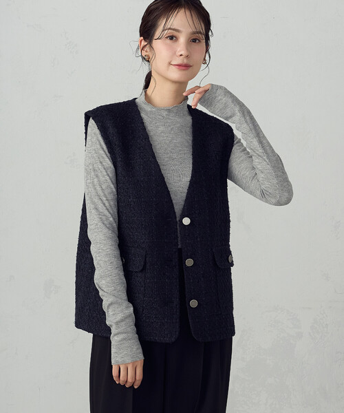 COMME CA ISM（コムサイズム）の「【宮城舞さん着用】ファンシーツイード ジレ（ベスト・レディース・ネイビー/アイボリー・FREE）」の15枚目の写真