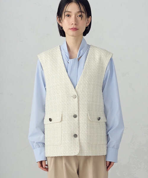 COMME CA ISM（コムサイズム）の「【宮城舞さん着用】ファンシーツイード ジレ（ベスト・レディース・ネイビー/アイボリー・FREE）」の17枚目の写真