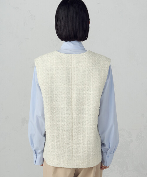 COMME CA ISM（コムサイズム）の「【宮城舞さん着用】ファンシーツイード ジレ（ベスト・レディース・ネイビー/アイボリー・FREE）」の19枚目の写真