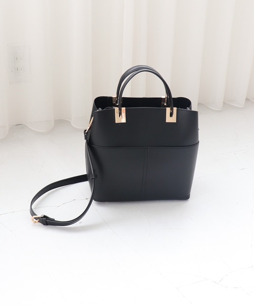 MIAN （ミアン）の「ダブルポケット2wayハンドバッグ【詳細動画あり】（ハンドバッグ・レディース・グレー/ブラック/ベージュ・FREE）」の2枚目の写真