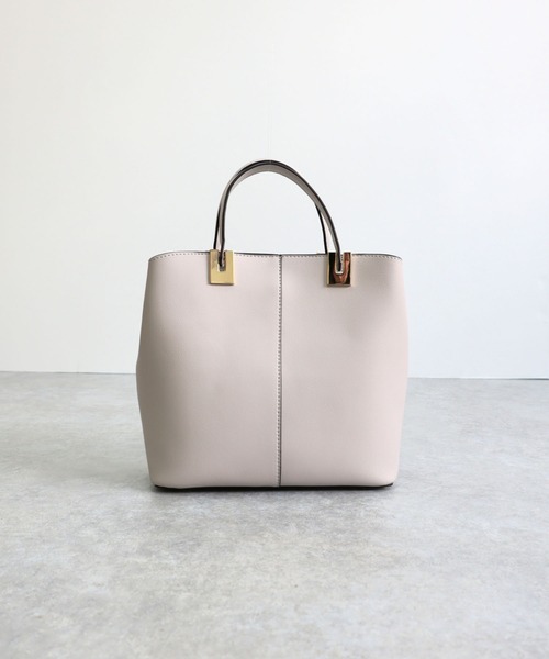 MIAN （ミアン）の「ダブルポケット2wayハンドバッグ【詳細動画あり】（ハンドバッグ・レディース・グレー/ブラック/ベージュ・FREE）」の4枚目の写真