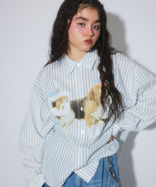 Candy Stripper(キャンディストリッパー)の「DOG PRINT OVER シャツ(シャツ/ブラウス・レディース・ブラック/ライトブルー/グレー・FREE)」の18枚目の写真