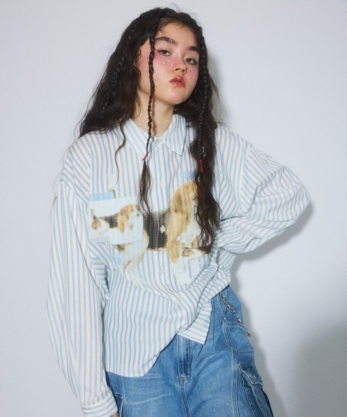 Candy Stripper(キャンディストリッパー)の「DOG PRINT OVER シャツ(シャツ/ブラウス・レディース・ブラック/ライトブルー/グレー・FREE)」の20枚目の写真