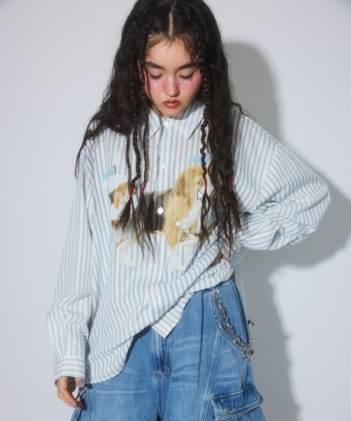 Candy Stripper(キャンディストリッパー)の「DOG PRINT OVER シャツ(シャツ/ブラウス・レディース・ブラック/ライトブルー/グレー・FREE)」の22枚目の写真