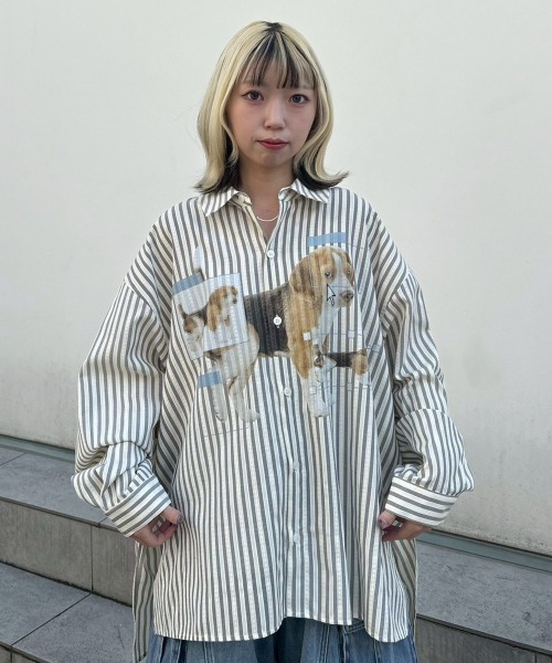Candy Stripper(キャンディストリッパー)の「DOG PRINT OVER シャツ(シャツ/ブラウス・レディース・ブラック/ライトブルー/グレー・FREE)」の5枚目の写真