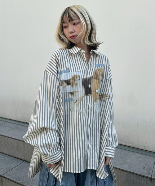 Candy Stripper(キャンディストリッパー)の「DOG PRINT OVER シャツ(シャツ/ブラウス・レディース・ブラック/ライトブルー/グレー・FREE)」の6枚目の写真