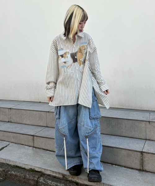 Candy Stripper(キャンディストリッパー)の「DOG PRINT OVER シャツ(シャツ/ブラウス・レディース・ブラック/ライトブルー/グレー・FREE)」の8枚目の写真