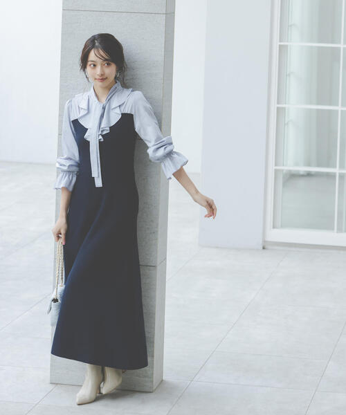 EDIT COLOGNE(エディットコロン)の「<E>ラッフルタイドッキングワンピース / 1216147200(ワンピース・レディース・ピンク/ネイビー・SMALL/P/S/MEDIUM)」の2枚目の写真