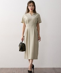 Nissen glamor | 【大きい胸専用】キーネック半袖ウエストタックワンピース（ポケット付）(ワンピース)