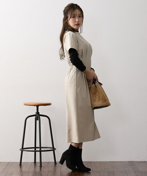 Nissen glamor（ニッセングラマー）の「【大きい胸専用】キーネック半袖ウエストタックワンピース（ポケット付）（ワンピース・レディース・ネイビー/ベージュ・L/M/LL）」の21枚目の写真