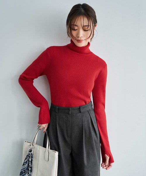 STYLE DELI(スタイルデリ)の「柔らかなカシミヤ混リブ編みタートルニット(ニット/セーター・レディース・ライトブルー/レッド/ライトグレー・FREE)」の1枚目の写真