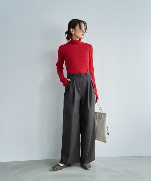 STYLE DELI(スタイルデリ)の「柔らかなカシミヤ混リブ編みタートルニット(ニット/セーター・レディース・ライトブルー/レッド/ライトグレー・FREE)」の15枚目の写真