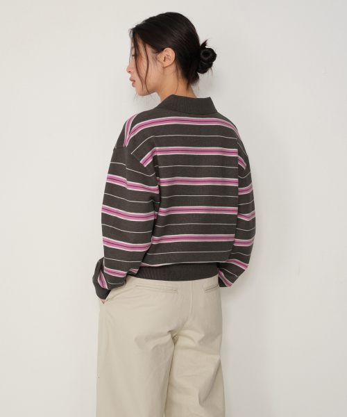 MUSINSA STANDARD WOMAN（ムシンサスタンダードウーマン）の「ウィメンズマルチストライプカラー ニット [ピンク]（ニット/セーター・レディース・その他・SMALL/MEDIUM/LARGE/X-SMALL）」の3枚目の写真