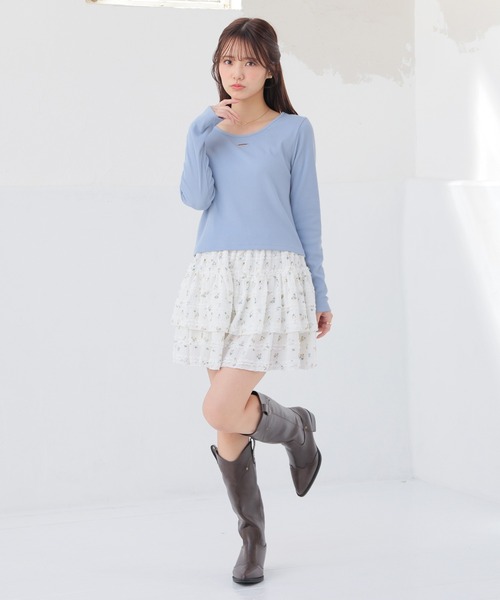 Honeys(ハニーズ)の「【UVカット】プレート付トップス(Tシャツ/カットソー・レディース・サックスブルー/ホワイト/ヘザーチャコール/モカ/ブラック・S/M/L)」の14枚目の写真