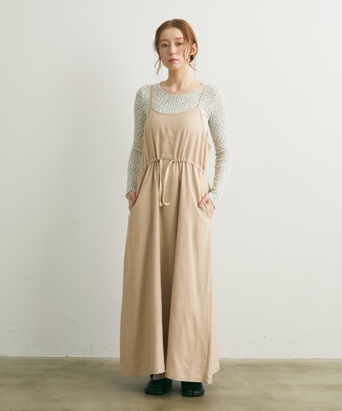 Crisp（クリスプ）の「ストライプキャミワンピース（ワンピース・レディース・ベージュ/グリーン・FREE）」の3枚目の写真