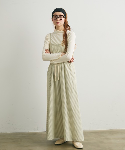 Crisp（クリスプ）の「ストライプキャミワンピース（ワンピース・レディース・ベージュ/グリーン・FREE）」の11枚目の写真