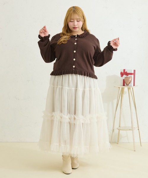 Louiosy(ルオシー)の「【Louiosy】【大きいサイズ】ビジューボタンフリルニットカーディガン(カーディガン/ボレロ・レディース・ダークブラウン/ミント・4L/3L/X-LARGE)」の4枚目の写真