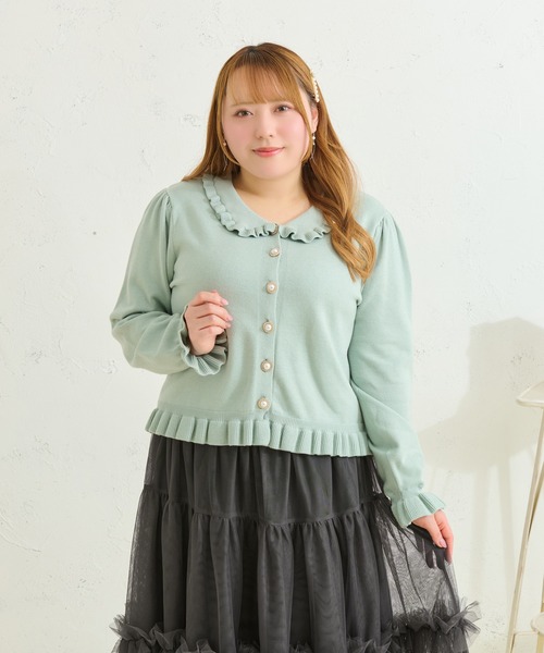Louiosy(ルオシー)の「【Louiosy】【大きいサイズ】ビジューボタンフリルニットカーディガン(カーディガン/ボレロ・レディース・ダークブラウン/ミント・4L/3L/X-LARGE)」の9枚目の写真