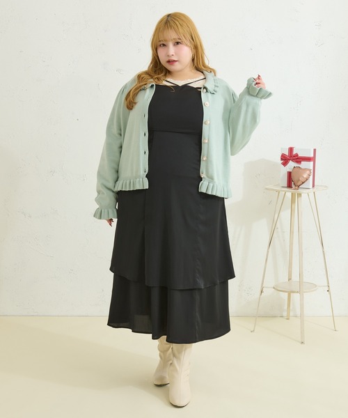 Louiosy(ルオシー)の「【Louiosy】【大きいサイズ】ビジューボタンフリルニットカーディガン(カーディガン/ボレロ・レディース・ダークブラウン/ミント・4L/3L/X-LARGE)」の14枚目の写真