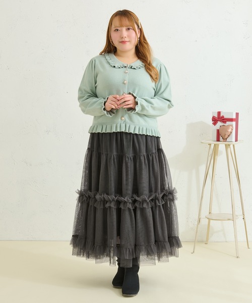 Louiosy(ルオシー)の「【Louiosy】【大きいサイズ】ビジューボタンフリルニットカーディガン(カーディガン/ボレロ・レディース・ダークブラウン/ミント・4L/3L/X-LARGE)」の10枚目の写真