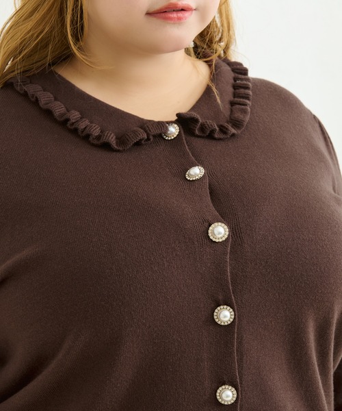 Louiosy(ルオシー)の「【Louiosy】【大きいサイズ】ビジューボタンフリルニットカーディガン(カーディガン/ボレロ・レディース・ダークブラウン/ミント・4L/3L/X-LARGE)」の5枚目の写真