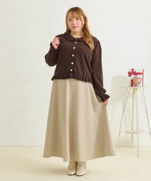 Louiosy(ルオシー)の「【Louiosy】【大きいサイズ】ビジューボタンフリルニットカーディガン(カーディガン/ボレロ・レディース・ダークブラウン/ミント・4L/3L/X-LARGE)」の6枚目の写真