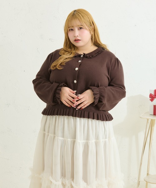 Louiosy(ルオシー)の「【Louiosy】【大きいサイズ】ビジューボタンフリルニットカーディガン(カーディガン/ボレロ・レディース・ダークブラウン/ミント・4L/3L/X-LARGE)」の16枚目の写真