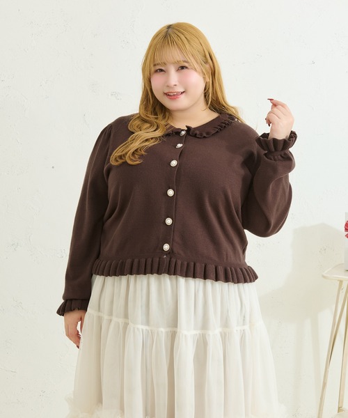 Louiosy(ルオシー)の「【Louiosy】【大きいサイズ】ビジューボタンフリルニットカーディガン(カーディガン/ボレロ・レディース・ダークブラウン/ミント・4L/3L/X-LARGE)」の18枚目の写真