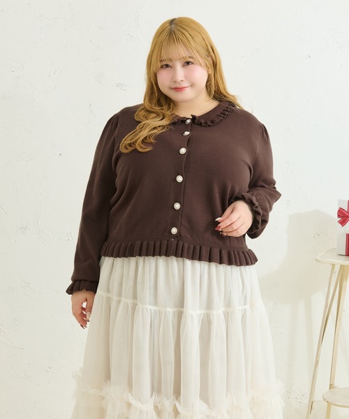 Louiosy(ルオシー)の「【Louiosy】【大きいサイズ】ビジューボタンフリルニットカーディガン(カーディガン/ボレロ・レディース・ダークブラウン/ミント・4L/3L/X-LARGE)」の17枚目の写真