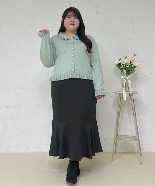 Louiosy(ルオシー)の「【Louiosy】【大きいサイズ】ビジューボタンフリルニットカーディガン(カーディガン/ボレロ・レディース・ダークブラウン/ミント・4L/3L/X-LARGE)」の7枚目の写真