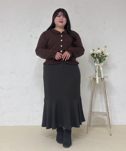 Louiosy(ルオシー)の「【Louiosy】【大きいサイズ】ビジューボタンフリルニットカーディガン(カーディガン/ボレロ・レディース・ダークブラウン/ミント・4L/3L/X-LARGE)」の15枚目の写真