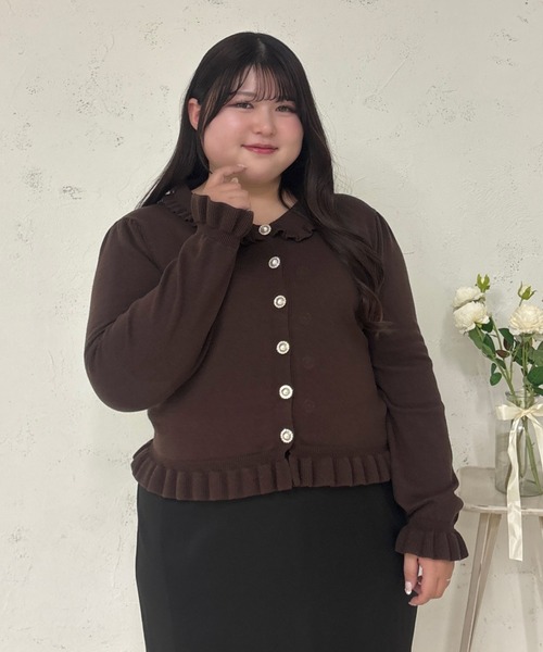 Louiosy(ルオシー)の「【Louiosy】【大きいサイズ】ビジューボタンフリルニットカーディガン(カーディガン/ボレロ・レディース・ダークブラウン/ミント・4L/3L/X-LARGE)」の22枚目の写真