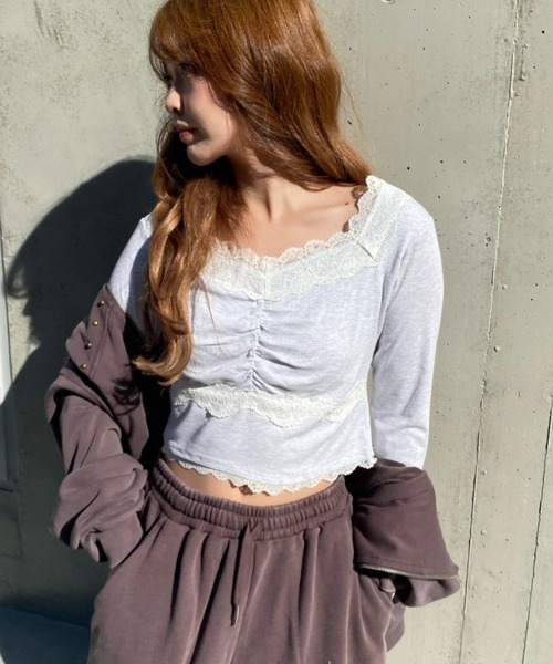 RAY CASSIN（レイカズン）の「パット付きレースロンT（Tシャツ/カットソー・レディース・ホワイト系その他/ブラック系その他2/ホワイト系その他2/チャコールグレー/グレー系その他2・FREE）」の2枚目の写真