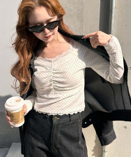 RAY CASSIN（レイカズン）の「パット付きレースロンT（Tシャツ/カットソー・レディース・ホワイト系その他/ブラック系その他2/ホワイト系その他2/チャコールグレー/グレー系その他2・FREE）」の3枚目の写真