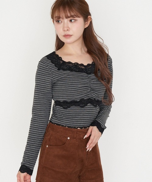 RAY CASSIN（レイカズン）の「パット付きレースロンT（Tシャツ/カットソー・レディース・ホワイト系その他/ブラック系その他2/ホワイト系その他2/チャコールグレー/グレー系その他2・FREE）」の5枚目の写真