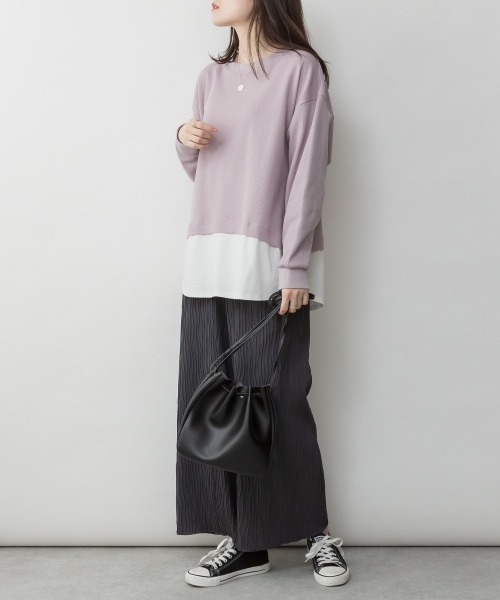 RCD（アールシーディー）の「ワッフル裾切り替え長袖Tシャツ（Tシャツ/カットソー・レディース・チャコールグレー/ブラック/カーキ/ブラウン/パープル・M-L/4L～5L/LL～3L）」の19枚目の写真