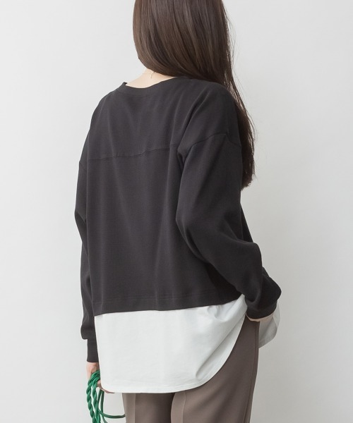 RCD（アールシーディー）の「ワッフル裾切り替え長袖Tシャツ（Tシャツ/カットソー・レディース・チャコールグレー/ブラック/カーキ/ブラウン/パープル・M-L/4L～5L/LL～3L）」の7枚目の写真