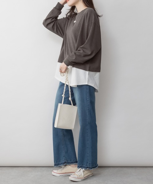 RCD（アールシーディー）の「ワッフル裾切り替え長袖Tシャツ（Tシャツ/カットソー・レディース・チャコールグレー/ブラック/カーキ/ブラウン/パープル・M-L/4L～5L/LL～3L）」の16枚目の写真
