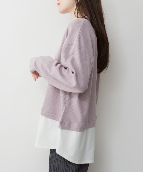 RCD（アールシーディー）の「ワッフル裾切り替え長袖Tシャツ（Tシャツ/カットソー・レディース・チャコールグレー/ブラック/カーキ/ブラウン/パープル・M-L/4L～5L/LL～3L）」の14枚目の写真