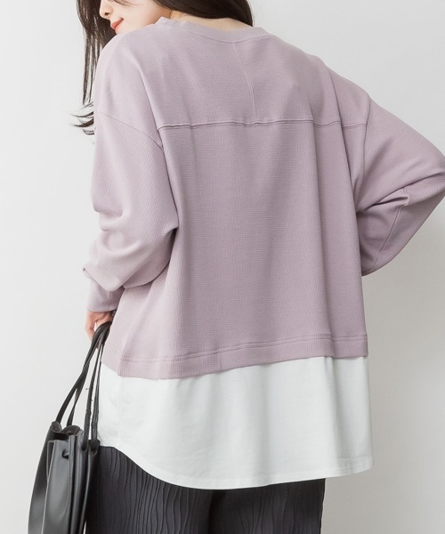 RCD（アールシーディー）の「ワッフル裾切り替え長袖Tシャツ（Tシャツ/カットソー・レディース・チャコールグレー/ブラック/カーキ/ブラウン/パープル・M-L/4L～5L/LL～3L）」の15枚目の写真