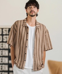 mhs2515- Mix Small Stripe Openwork Knit Short Sleeve Shirts ショートスリーブシャツ(PF-261-016)