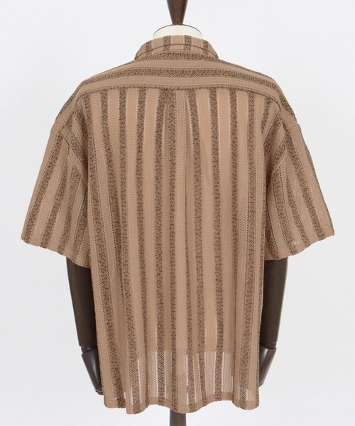 CAMBIO（カンビオ）の「mhs2515- Mix Small Stripe Openwork Knit Short Sleeve Shirts ショートスリーブシャツ(PF-261-016)（シャツ/ブラウス・メンズ・ナチュラル/モカ・M/L）」の16枚目の写真